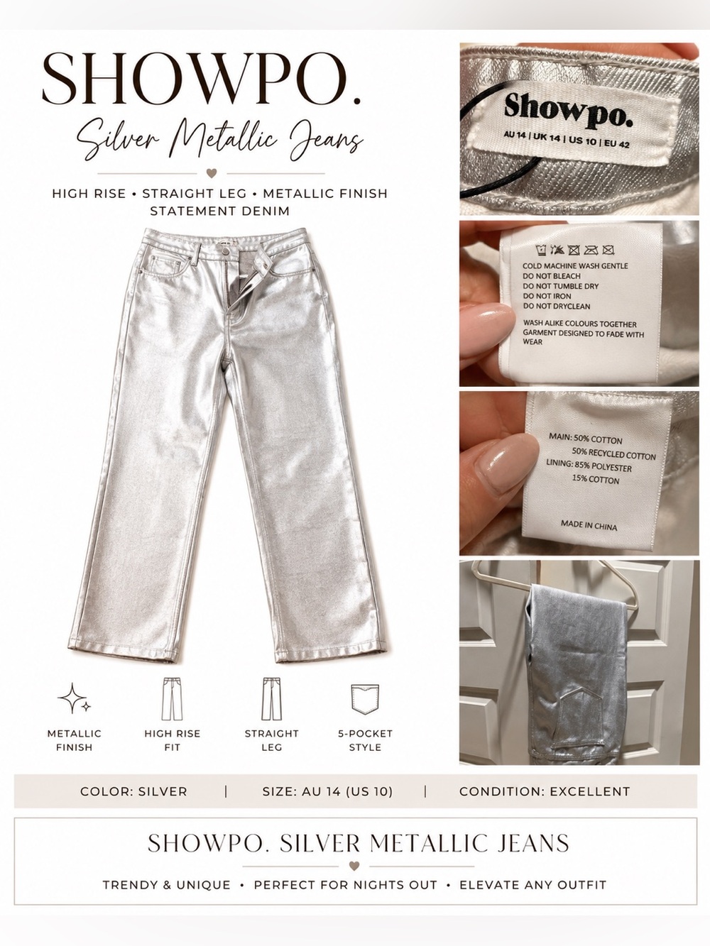Showpo Silver Shimmer Jeans